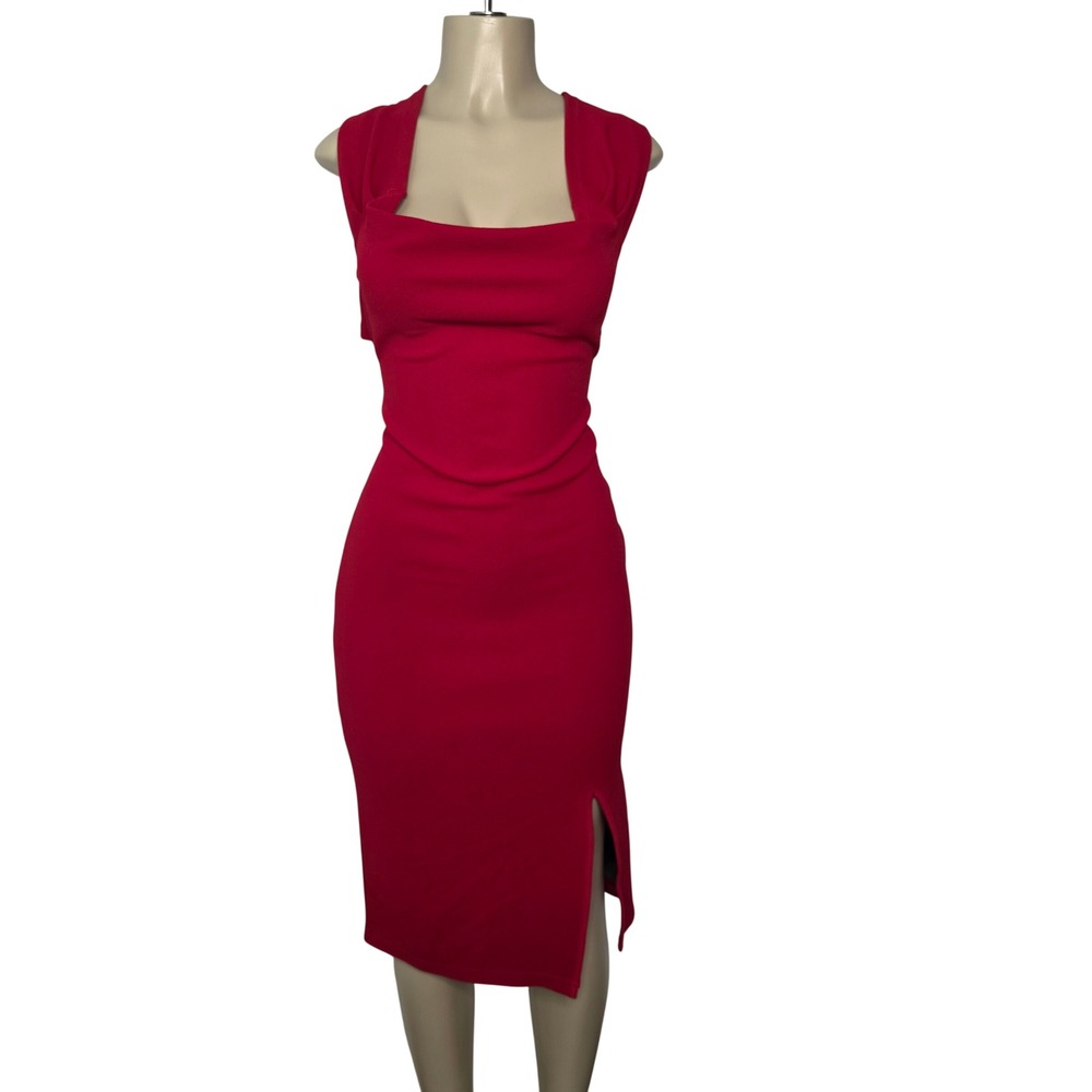 SHEIN Dress Womens XL Red SHEIN SXY Bodycon Crisscross Open Back Side Slit Midi